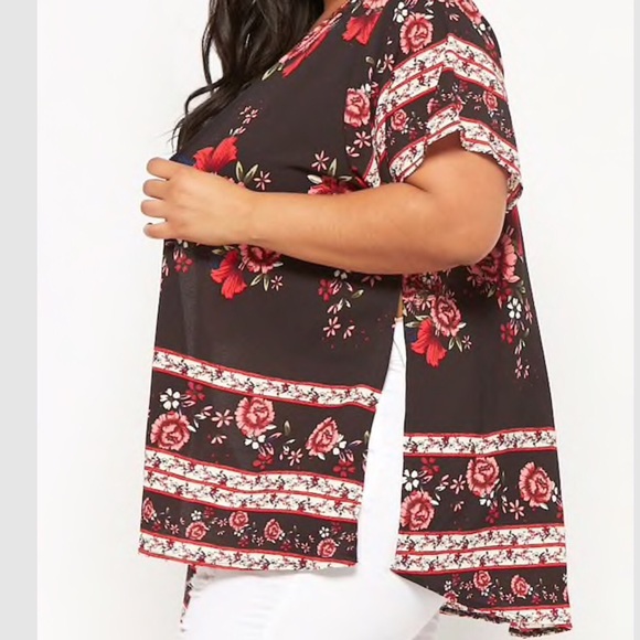 Plus size floral kimono - Picture 2 of 4